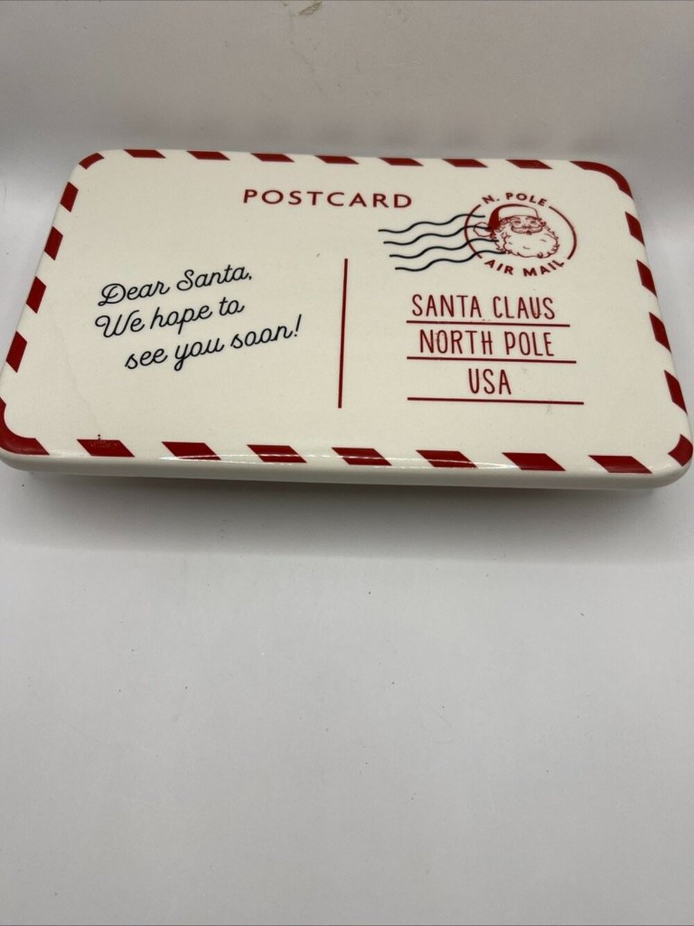 NEW Santa Postcard North Pole Cake Cupcake Stand Ceramic Footed 7"x10.5" Target